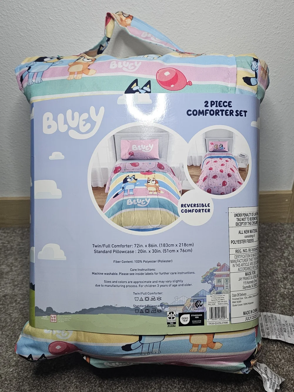 Bluey Reversible Comforter Set - Pink & Pastel Stripes